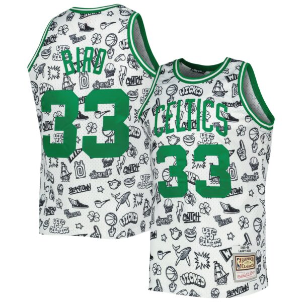Larry Bird Boston Celtics Mitchell & Ness 1985/86 Hardwood Classics Doodle Swingman Jersey - White - Image 2