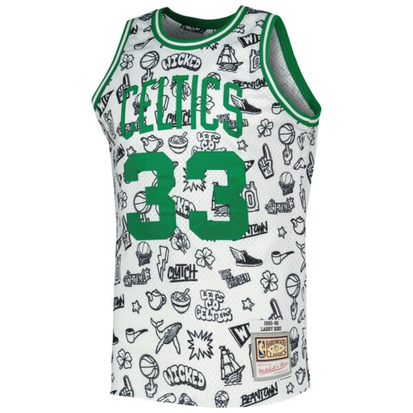 Larry Bird Boston Celtics Mitchell & Ness 1985/86 Hardwood Classics Doodle Swingman Jersey - White - Image 3