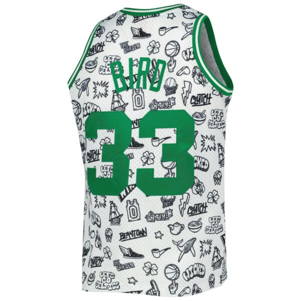 Larry Bird Boston Celtics Mitchell & Ness 1985/86 Hardwood Classics Doodle Swingman Jersey - White - Image 4