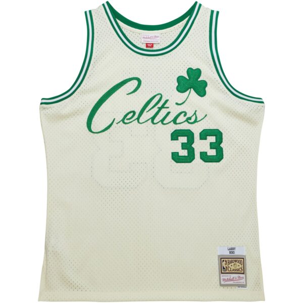 Larry Bird Boston Celtics Mitchell & Ness Chainstitch Swingman Jersey - Cream - Image 3