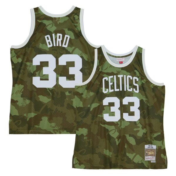 Larry Bird Boston Celtics Mitchell & Ness Hardwood Classics 1985/86 Ghost Green Swingman Jersey - Camo - Image 2