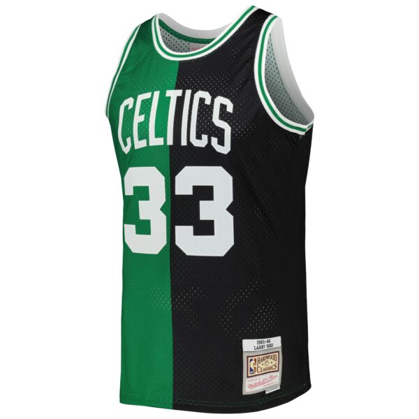Larry Bird Boston Celtics Mitchell & Ness Hardwood Classics 1985/86 Split Swingman Jersey - Black/Kelly Green - Image 3