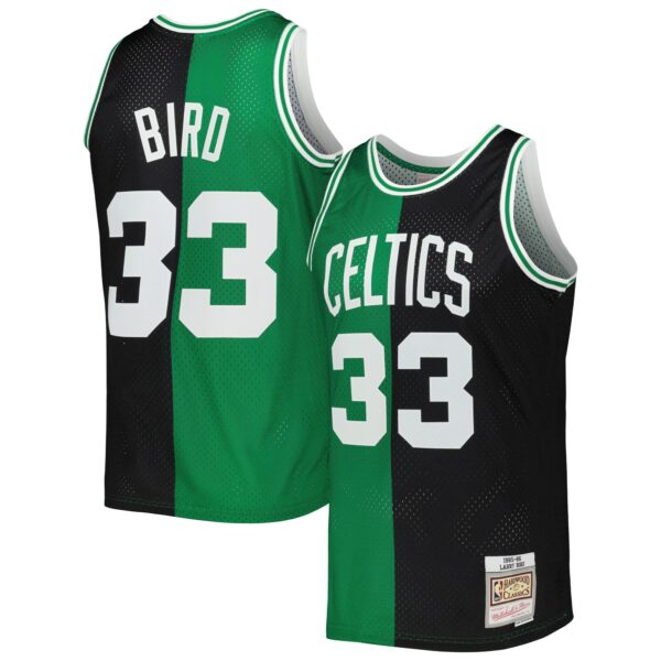 Larry Bird Boston Celtics Mitchell & Ness Hardwood Classics 1985/86 Split Swingman Jersey - Black/Kelly Green - Image 2