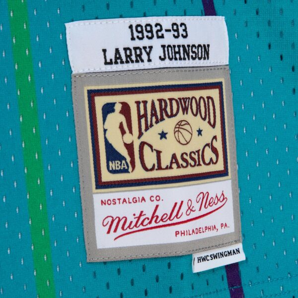 Larry Johnson Charlotte Hornets Mitchell & Ness 1992/93 Hardwood Classics Fadeaway Swingman Player Jersey - Teal/Black - Image 5