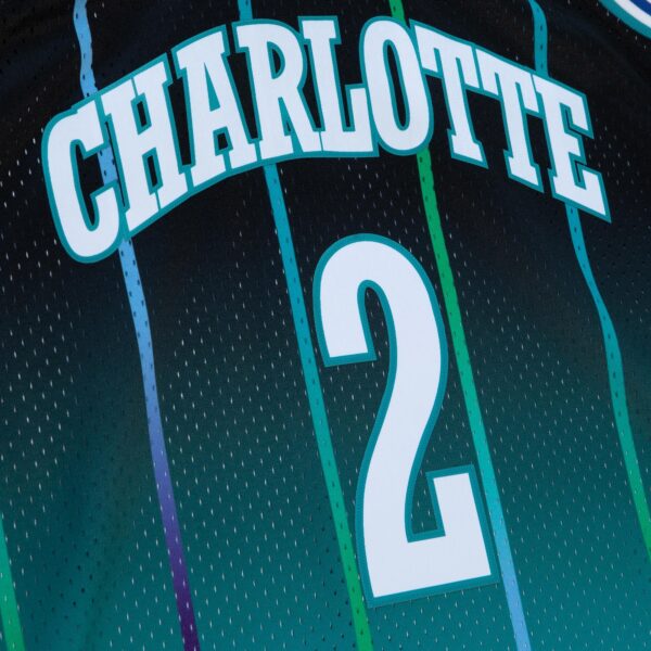Larry Johnson Charlotte Hornets Mitchell & Ness 1992/93 Hardwood Classics Fadeaway Swingman Player Jersey - Teal/Black - Image 6