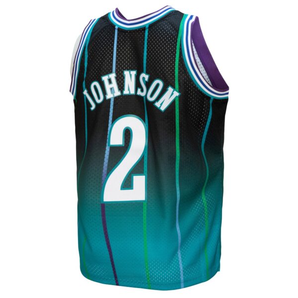 Larry Johnson Charlotte Hornets Mitchell & Ness 1992/93 Hardwood Classics Fadeaway Swingman Player Jersey - Teal/Black - Image 4