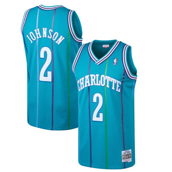 Larry Johnson Charlotte Hornets Mitchell & Ness 1992/93 Hardwood Classics Swingman Jersey - Teal - Image 2