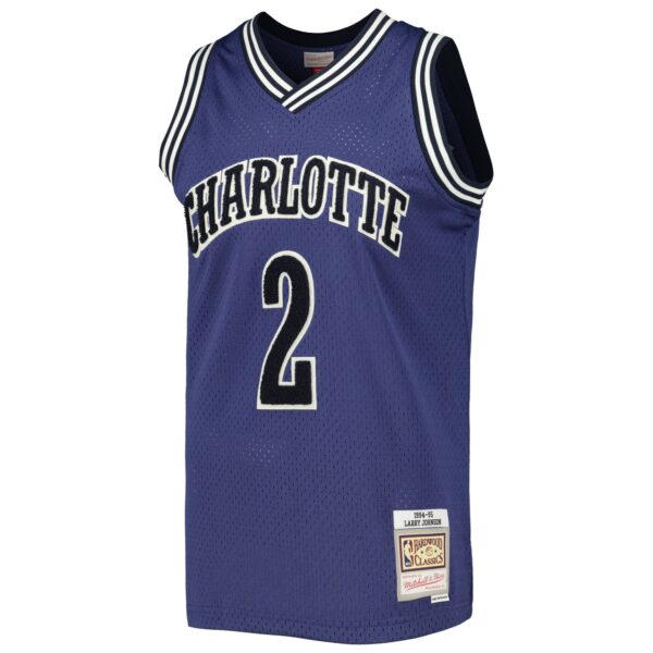 Larry Johnson Charlotte Hornets Mitchell & Ness 1994/95 Hardwood Classics Off-Court Swingman Jersey - Purple - Image 3