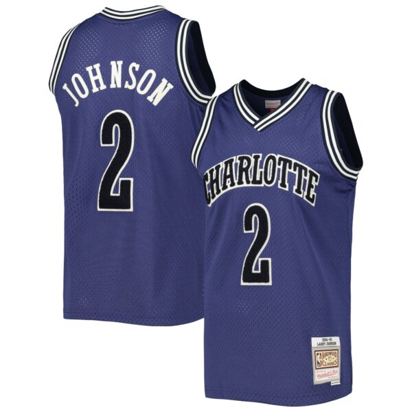 Larry Johnson Charlotte Hornets Mitchell & Ness 1994/95 Hardwood Classics Off-Court Swingman Jersey - Purple - Image 2
