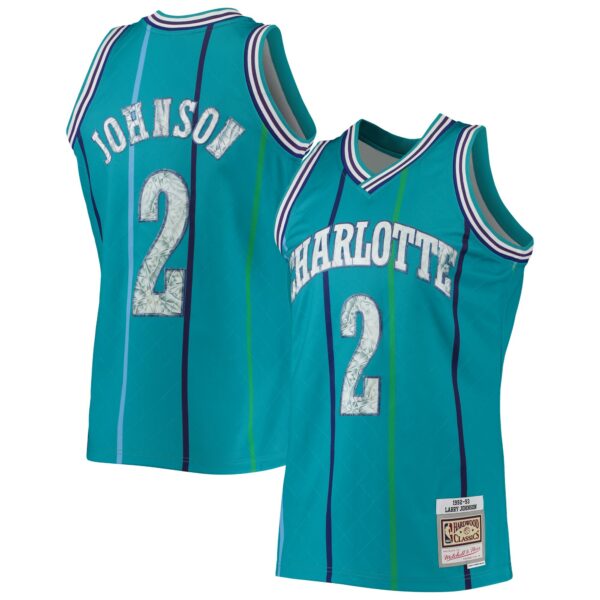 Larry Johnson Charlotte Hornets Mitchell & Ness 1996/97 Hardwood Classics NBA 75th Anniversary Diamond Swingman Jersey - Teal - Image 2