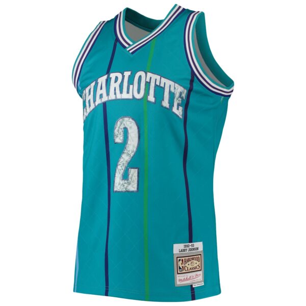 Larry Johnson Charlotte Hornets Mitchell & Ness 1996/97 Hardwood Classics NBA 75th Anniversary Diamond Swingman Jersey - Teal - Image 3