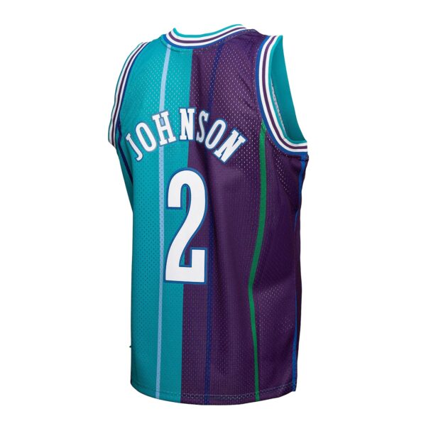 Larry Johnson Charlotte Hornets Mitchell & Ness Hardwood Classics Mitchell & Ness Split Swingman Jersey - Teal/Purple - Image 4