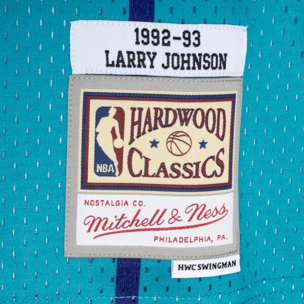 Larry Johnson Charlotte Hornets Mitchell & Ness Hardwood Classics Mitchell & Ness Split Swingman Jersey - Teal/Purple - Image 5