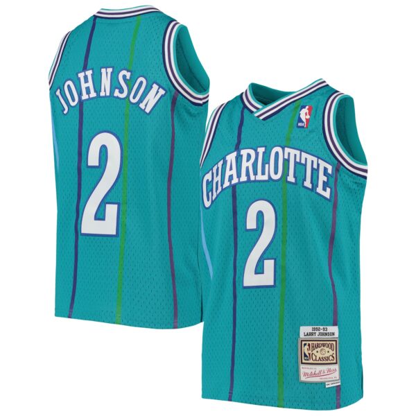 Larry Johnson Charlotte Hornets Mitchell & Ness Youth 1992/93 Hardwood Classics Swingman Jersey - Teal