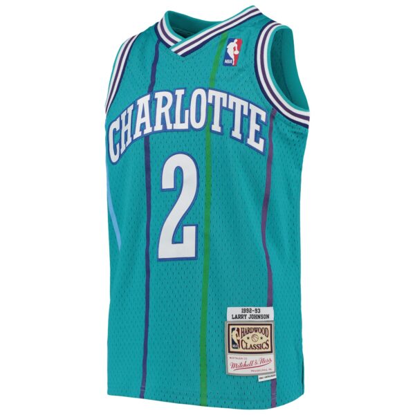Larry Johnson Charlotte Hornets Mitchell & Ness Youth 1992/93 Hardwood Classics Swingman Jersey - Teal - Image 3