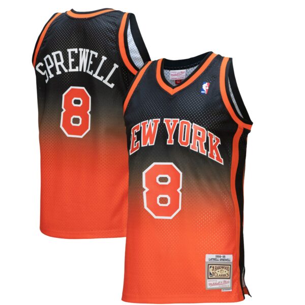 Latrell Sprewell New York Knicks Mitchell & Ness 1998/99 Hardwood Classics Fadeaway Swingman Player Jersey - Orange/Black - Image 2