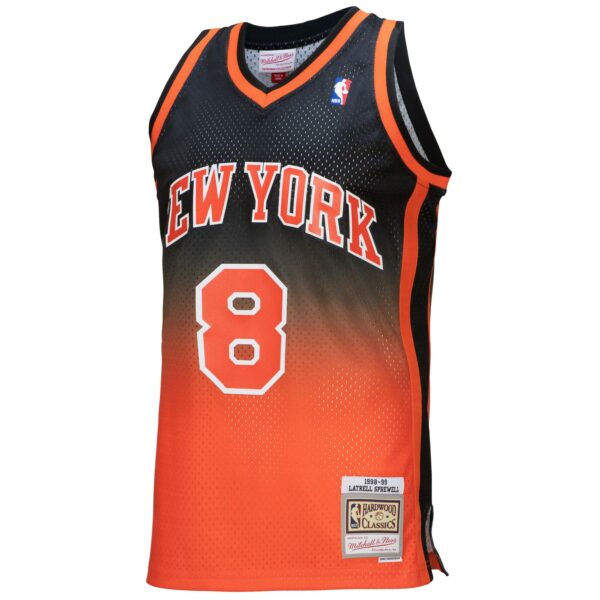 Latrell Sprewell New York Knicks Mitchell & Ness 1998/99 Hardwood Classics Fadeaway Swingman Player Jersey - Orange/Black - Image 3