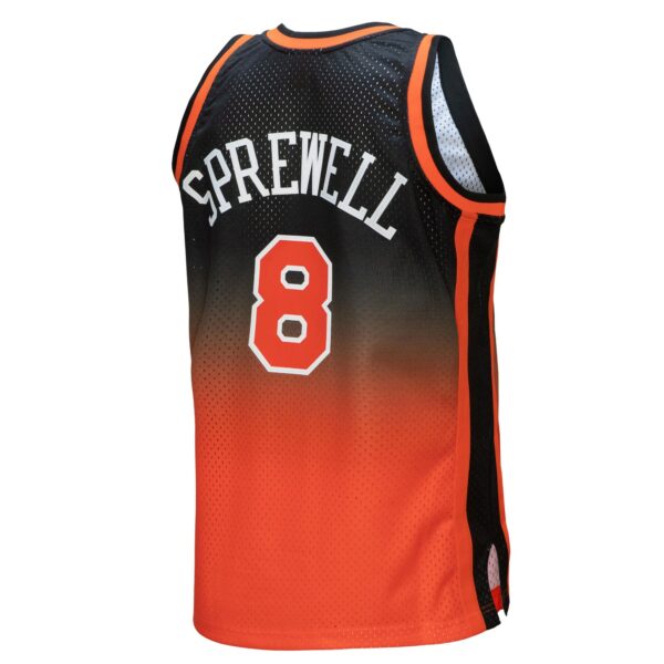 Latrell Sprewell New York Knicks Mitchell & Ness 1998/99 Hardwood Classics Fadeaway Swingman Player Jersey - Orange/Black - Image 4