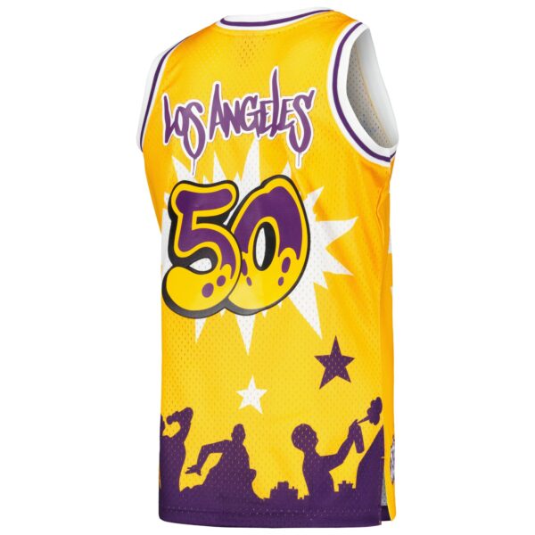 Los Angeles Lakers Mitchell & Ness x Tats Cru Hardwood Classics Fashion Jersey - Gold - Image 4