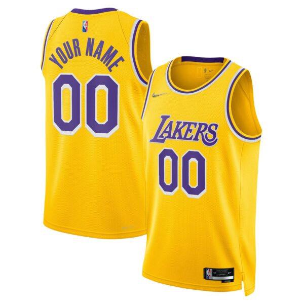 Los Angeles Lakers Nike 2021/22 Diamond Swingman Custom Jersey - Icon Edition - Gold - Image 2