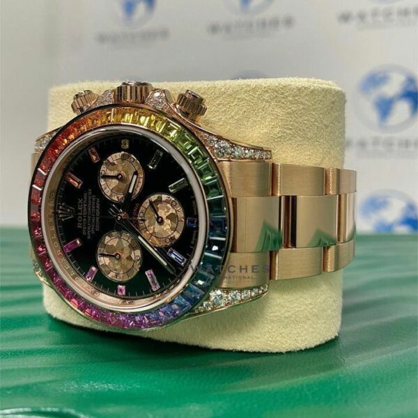 Luxury Rolex Daytona Rainbow 116595Rbow: Black Dial, Diamond Bezel, Oyster Bracelet, Rose Gold Watch - Image 9