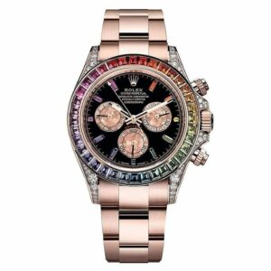 Luxury Rolex Daytona Rainbow 116595Rbow: Black Dial, Diamond Bezel, Oyster Bracelet, Rose Gold Watch