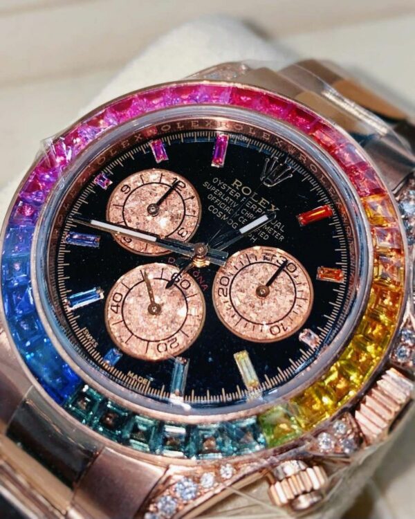 Luxury Rolex Daytona Rainbow 116595Rbow: Black Dial, Diamond Bezel, Oyster Bracelet, Rose Gold Watch - Image 2