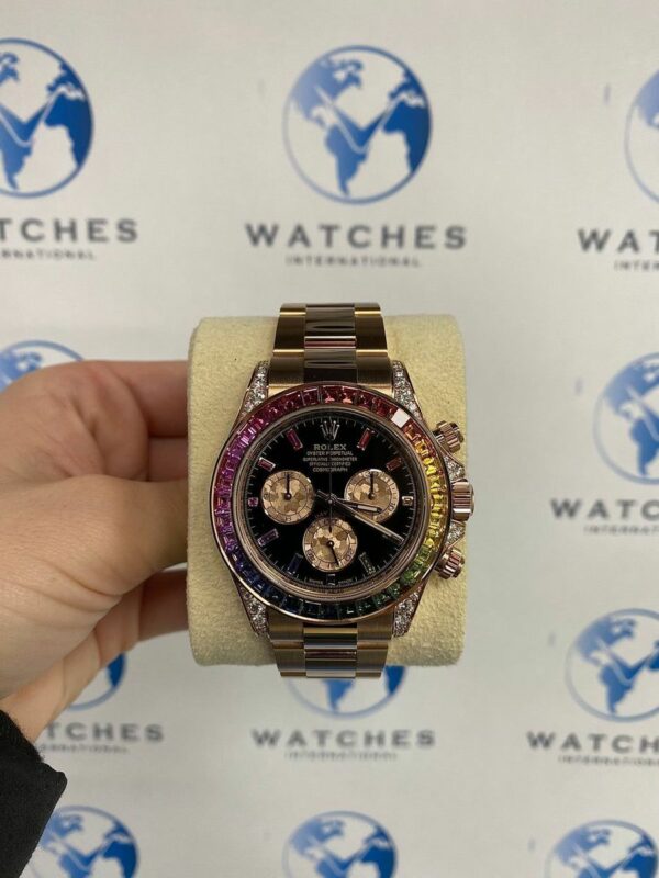 Luxury Rolex Daytona Rainbow 116595Rbow: Black Dial, Diamond Bezel, Oyster Bracelet, Rose Gold Watch - Image 6
