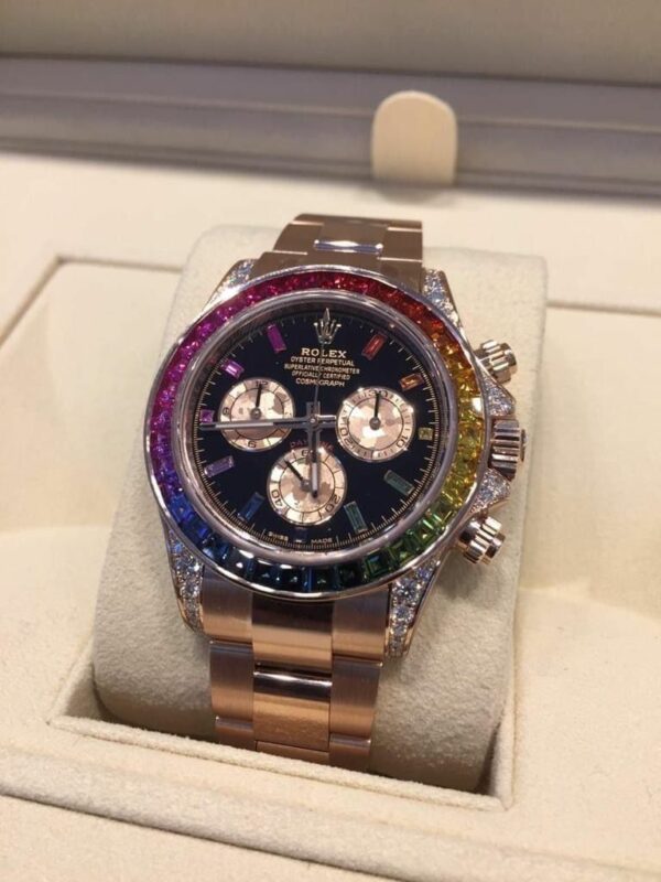 Luxury Rolex Daytona Rainbow 116595Rbow: Black Dial, Diamond Bezel, Oyster Bracelet, Rose Gold Watch - Image 5