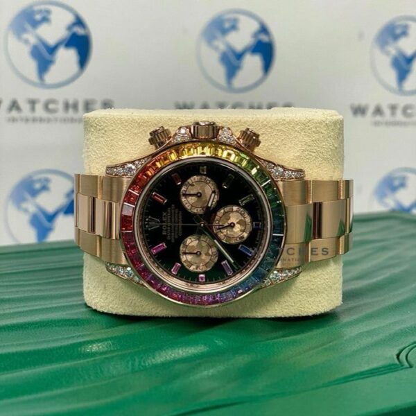 Luxury Rolex Daytona Rainbow 116595Rbow: Black Dial, Diamond Bezel, Oyster Bracelet, Rose Gold Watch - Image 11