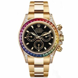 Luxury Rolex Daytona Rainbow, Black Dial, Diamond Bezel, Oyster Bracelet, Yellow Gold Watch 116598 Rbow