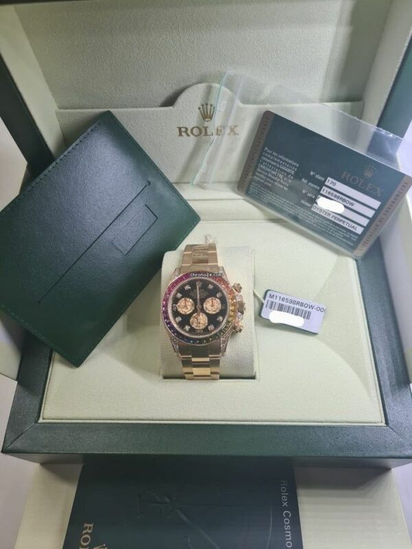 Luxury Rolex Daytona Rainbow, Black Dial, Diamond Bezel, Oyster Bracelet, Yellow Gold Watch 116598 Rbow - Image 6