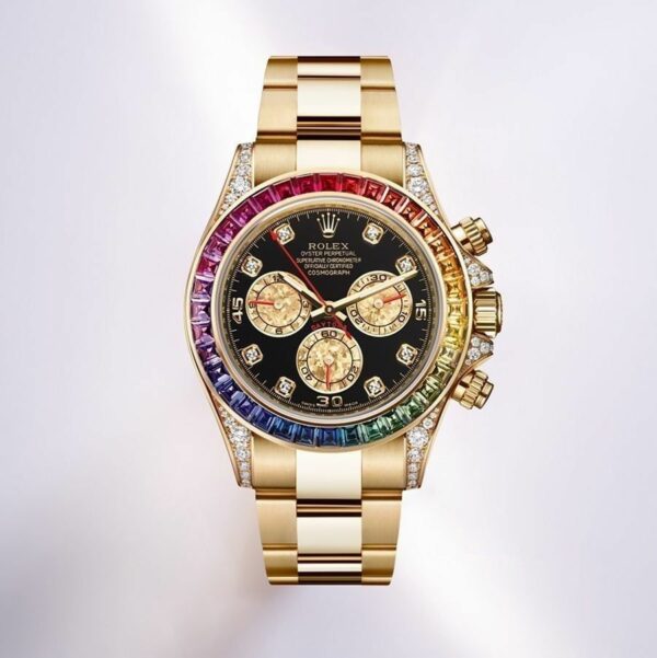 Luxury Rolex Daytona Rainbow, Black Dial, Diamond Bezel, Oyster Bracelet, Yellow Gold Watch 116598 Rbow - Image 7