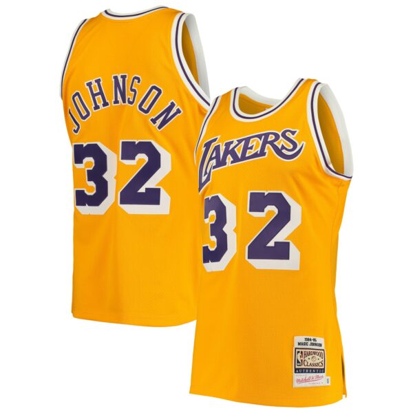 Magic Johnson Los Angeles Lakers Mitchell & Ness 1984/85 Hardwood Classics Authentic Jersey - Gold - Image 2