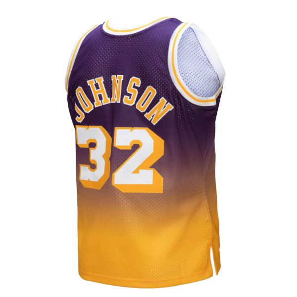 Magic Johnson Los Angeles Lakers Mitchell & Ness 1984/85 Hardwood Classics Fadeaway Swingman Player Jersey - Gold/Purple - Image 4