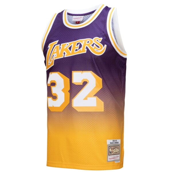 Magic Johnson Los Angeles Lakers Mitchell & Ness 1984/85 Hardwood Classics Fadeaway Swingman Player Jersey - Gold/Purple - Image 3