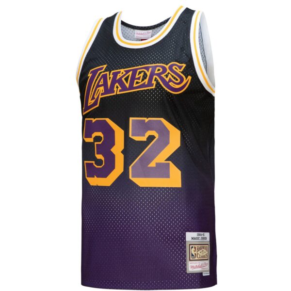 Magic Johnson Los Angeles Lakers Mitchell & Ness 1984/85 Hardwood Classics Fadeaway Swingman Player Jersey - Purple/Black - Image 3