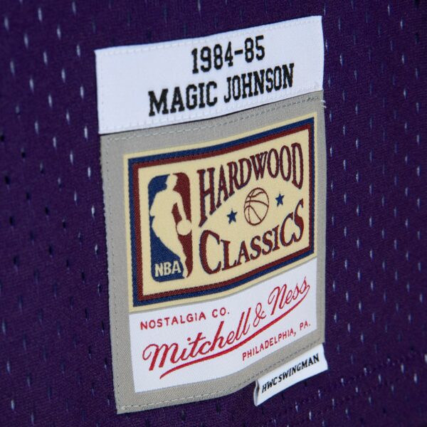 Magic Johnson Los Angeles Lakers Mitchell & Ness 1984/85 Hardwood Classics Fadeaway Swingman Player Jersey - Purple/Black - Image 6