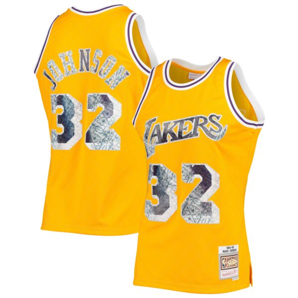 Magic Johnson Los Angeles Lakers Mitchell & Ness 1984/85 Hardwood Classics NBA 75th Anniversary Diamond Swingman Jersey - Gold