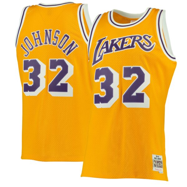 Magic Johnson Los Angeles Lakers Mitchell & Ness 1984/85 Hardwood Classics Swingman Jersey - Gold - Image 2