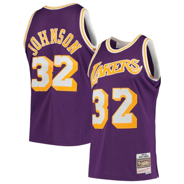 Magic Johnson Los Angeles Lakers Mitchell & Ness 1984/85 Hardwood Classics Swingman Jersey - Purple - Image 2