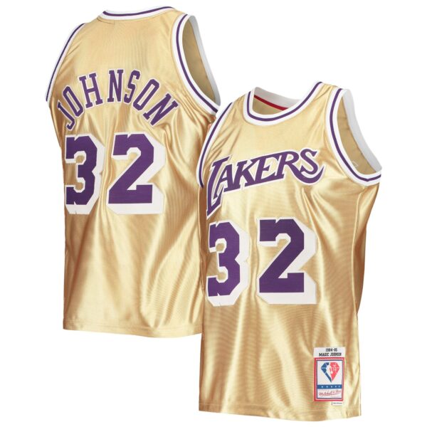 Magic Johnson Los Angeles Lakers Mitchell & Ness 75th Anniversary 1984/85 Hardwood Classics Swingman Jersey - Gold - Image 2