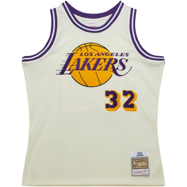 Magic Johnson Los Angeles Lakers Mitchell & Ness Chainstitch Swingman Jersey - Cream - Image 3