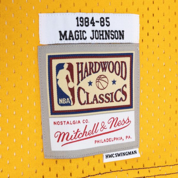 Magic Johnson Los Angeles Lakers Mitchell & Ness Hardwood Classics 1984/85 Split Swingman Jersey - Purple/Gold - Image 6