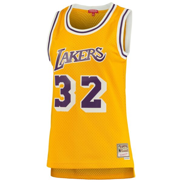 Magic Johnson Los Angeles Lakers Mitchell & Ness Women's 1984/85 Hardwood Classics Swingman Jersey - Gold - Image 3