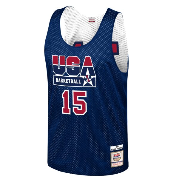 Magic Johnson USA Basketball Mitchell & Ness Training 1992 Dream Team Authentic Reversible Practice Jersey - Navy - Image 3