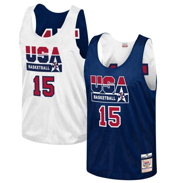 Magic Johnson USA Basketball Mitchell & Ness Training 1992 Dream Team Authentic Reversible Practice Jersey - Navy - Image 2