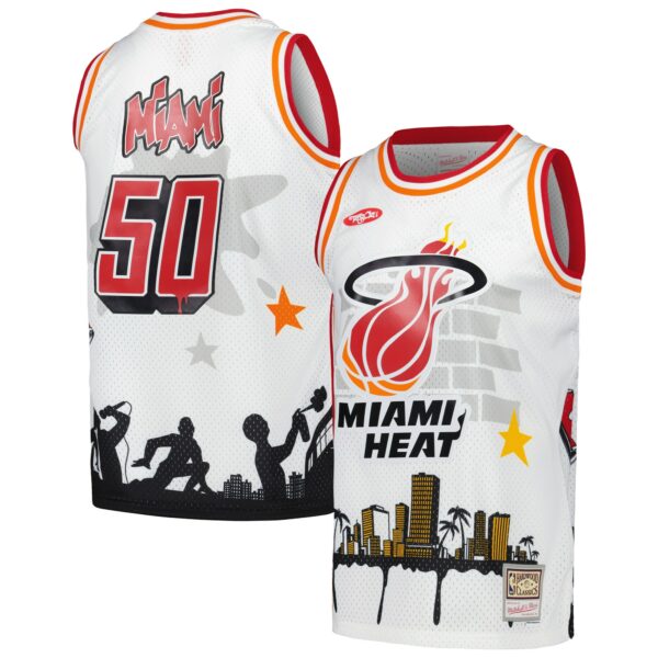 Miami Heat Mitchell & Ness x Tats Cru Hardwood Classics Fashion Jersey - White - Image 2