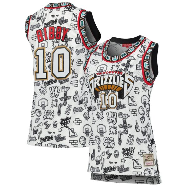 Mike Bibby Vancouver Grizzlies Mitchell & Ness Women's 1998 Doodle Swingman Jersey - White - Image 2