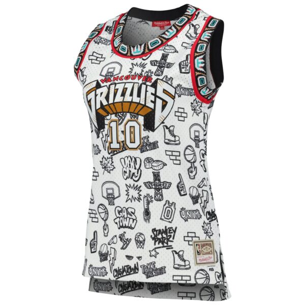 Mike Bibby Vancouver Grizzlies Mitchell & Ness Women's 1998 Doodle Swingman Jersey - White - Image 3